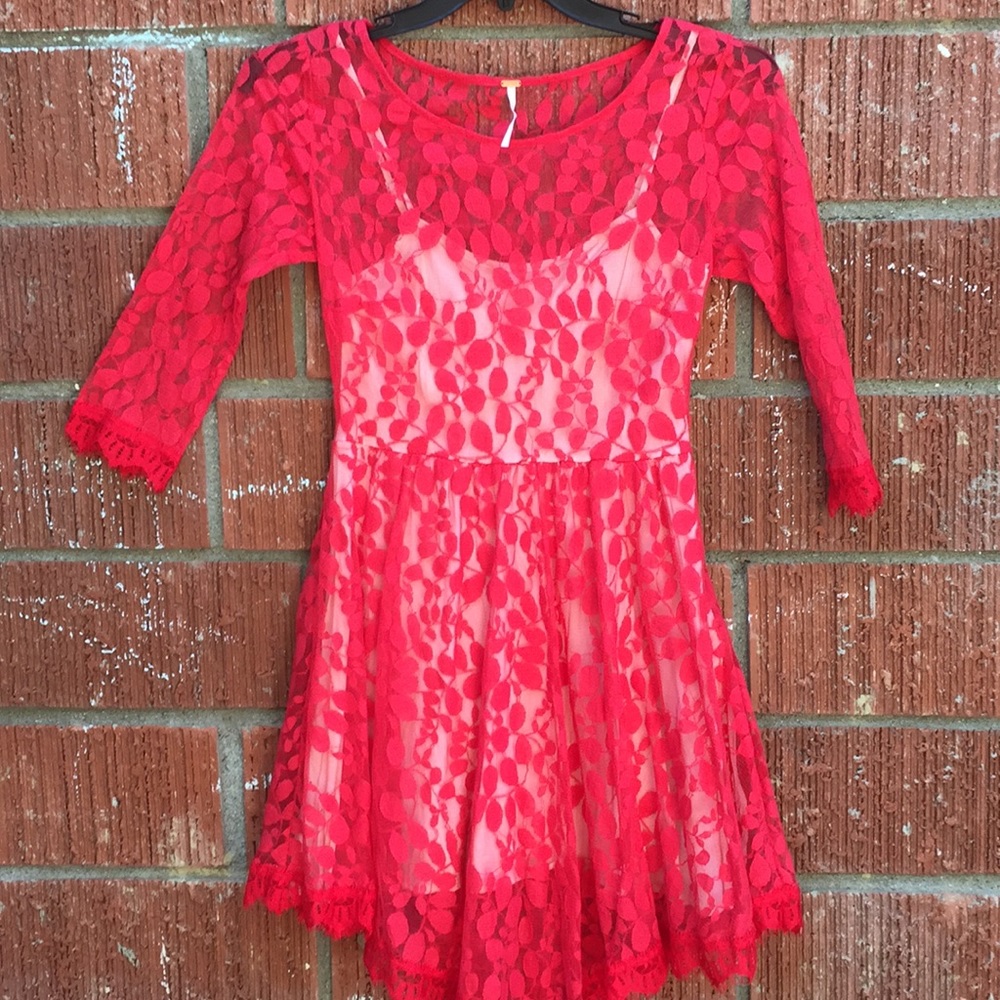 Free People lace red dress size 2